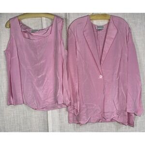 NEW Vtg Saks Fifth Avenue FOLIO Women's 1X Pink Jacket Shirt 2 pc 100% Pure Silk